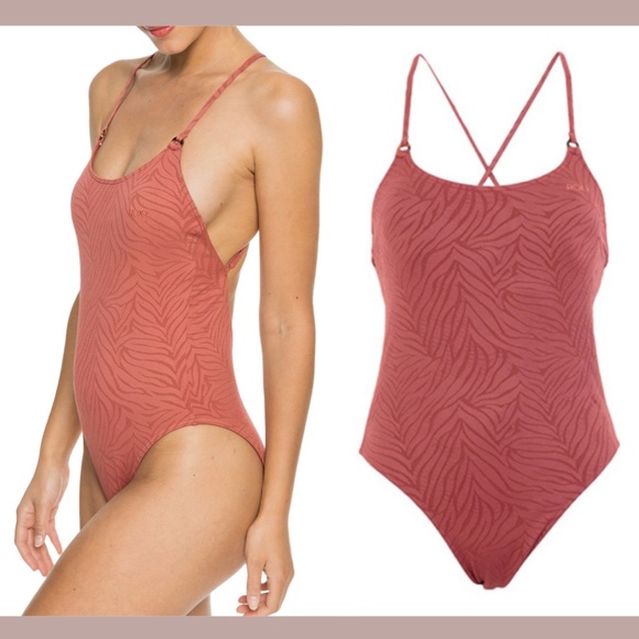 NEW Roxy [ Small ]‎ Wild Babe Animal Print One-Piece Swimsuit Marsala - Picture 2 of 12